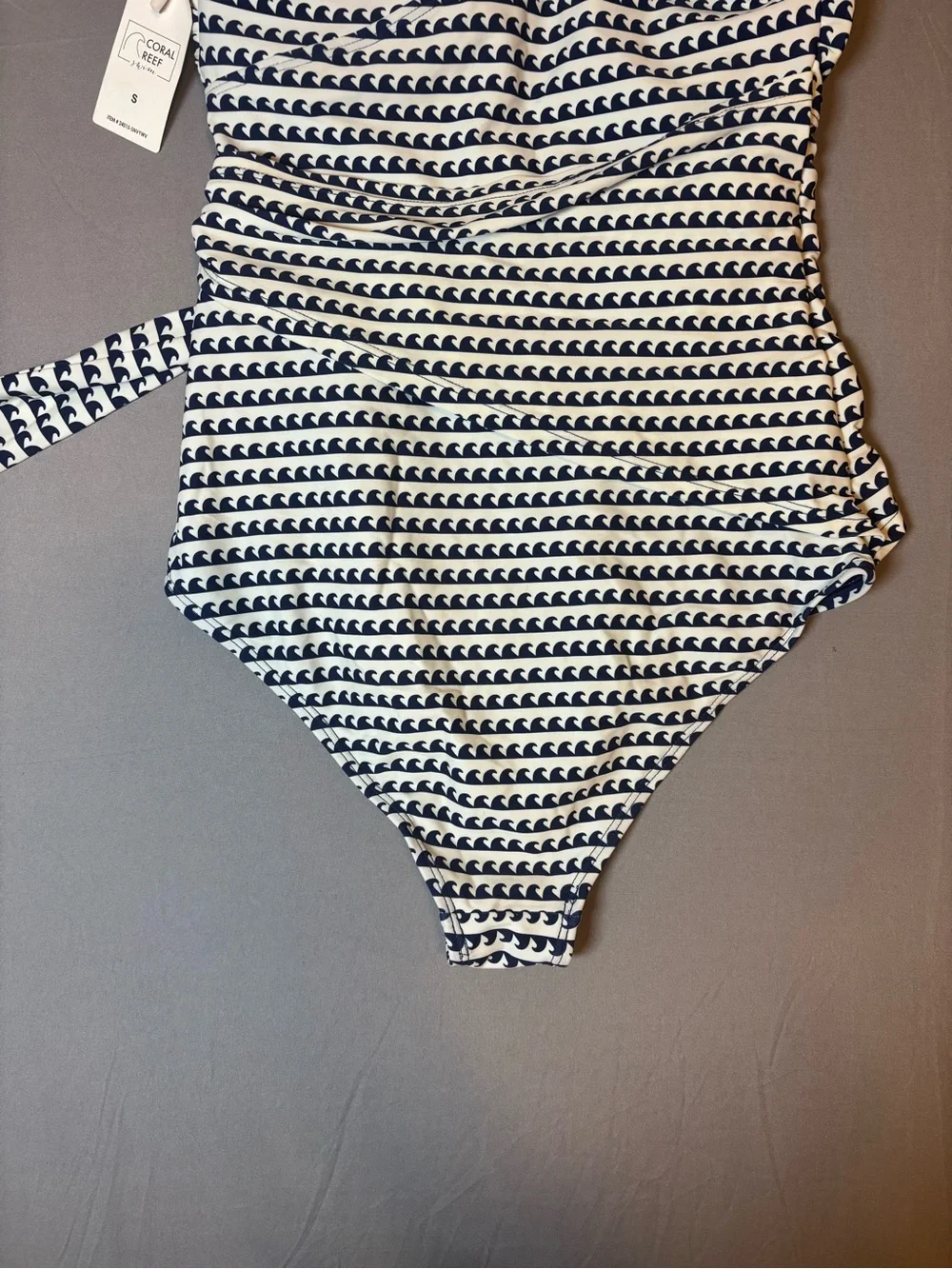 New with Tags Coral Reef Swim Navy and White Printed One-Piece Wrap Swimsuit - Picture 5 of 5